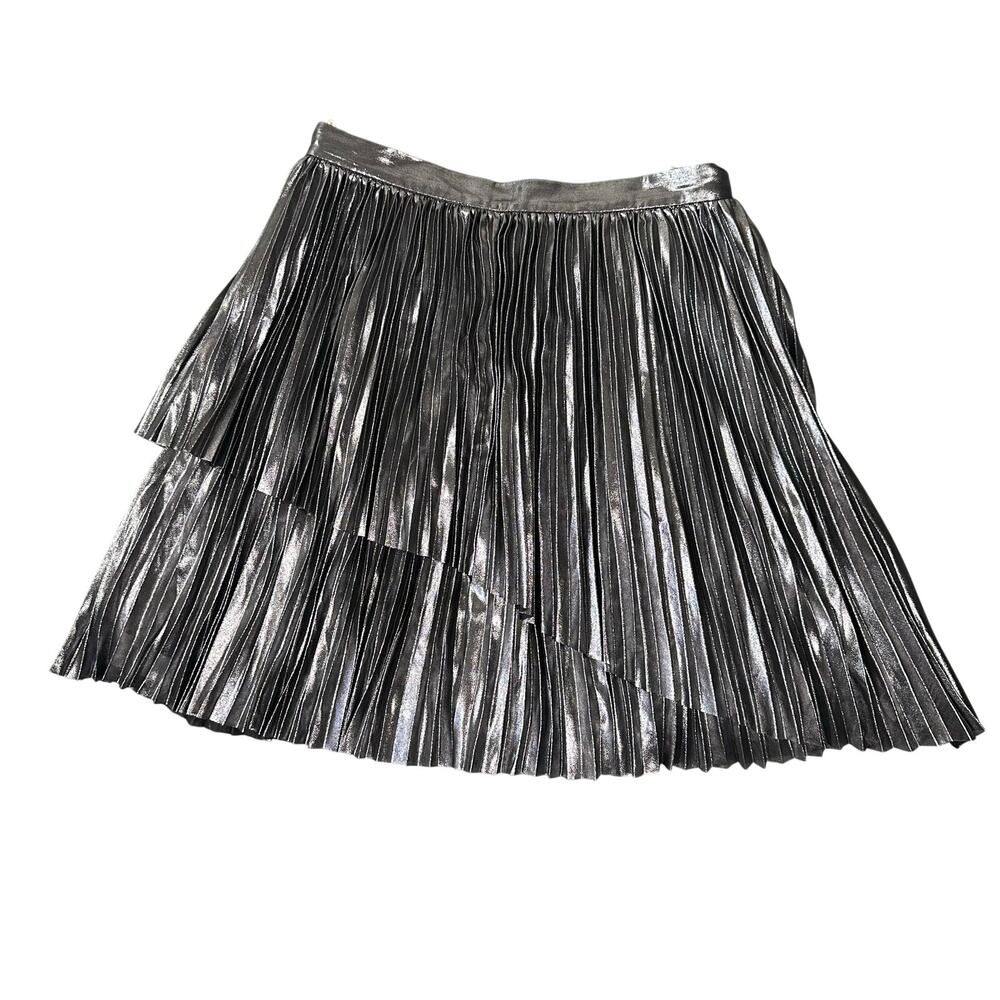 Wilfred Aritzia Women's Silver Metallic Pleated Mini Skirt Size 2